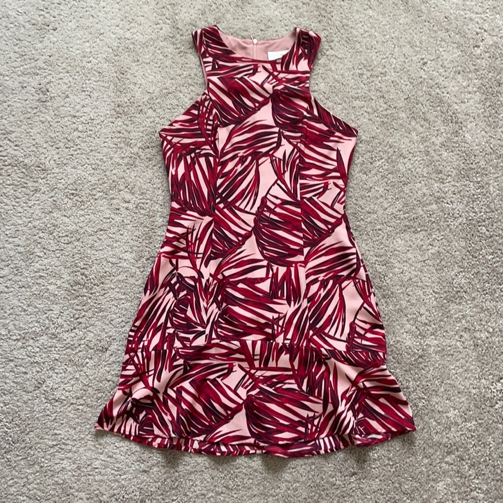 Red Palm leaf Sleeveless Dress